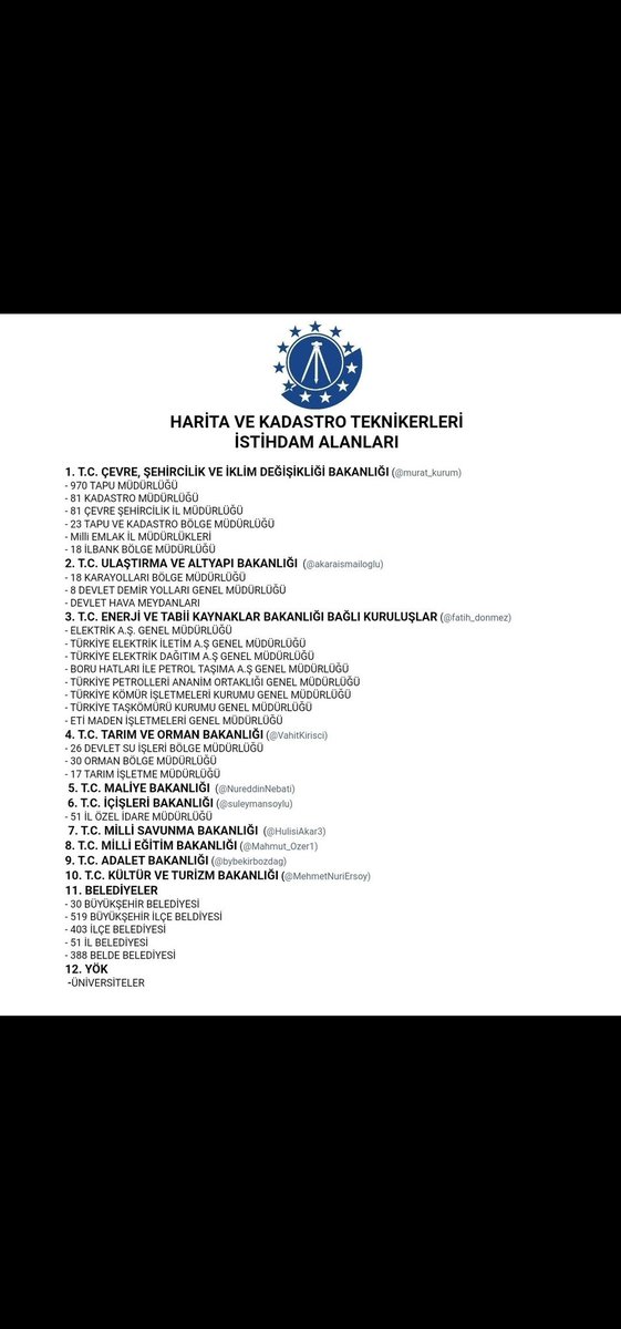 Seher D. (@du58804845) on Twitter photo <a href="/mehmetozhaseki/">Mehmet Özhaseki</a> <a href="/RTErdogan/">Recep Tayyip Erdoğan</a> 3319 kodlu Harita Teknikerleri Atama Bekliyor. Uzun zamandır atamalar da bizlere çok düşük kontenjan veriliyor. Mezun sayımız oldukça fazla. Bizler devletimize hizmet etmek için hazırız. #haritateknikerlerine3000atama bekliyoruz 20 <a href="/mehmetozhaseki/">Mehmet Özhaseki</a> <a href="/RTErdogan/">Recep Tayyip Erdoğan</a> 3319 kodlu Harita Teknikerleri Atama Bekliyor. Uzun zamandır atamalar da bizlere çok düşük kontenjan veriliyor. Mezun sayımız oldukça fazla. Bizler devletimize hizmet etmek için hazırız. #haritateknikerlerine3000atama bekliyoruz 20