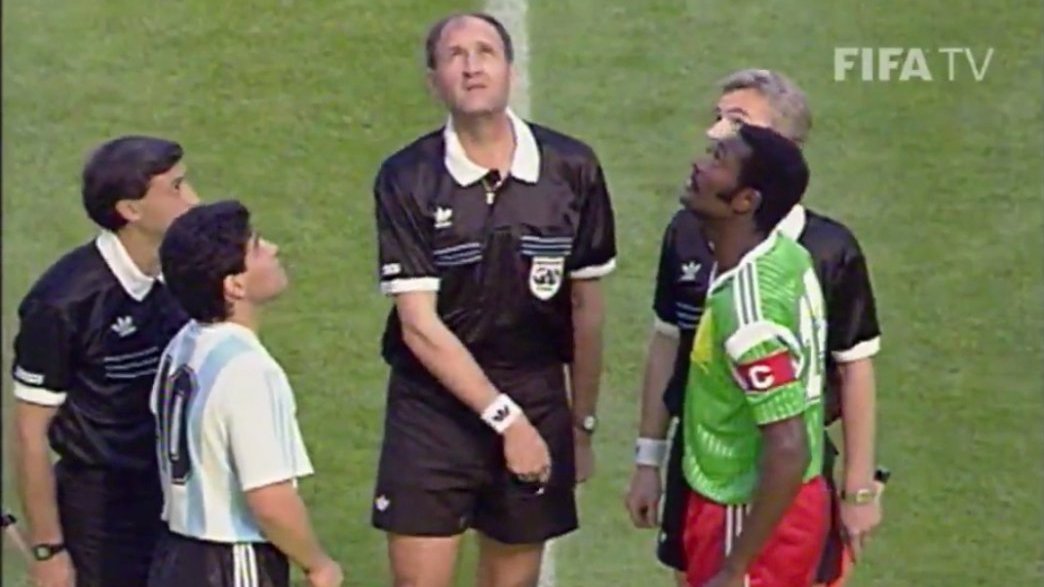 1990worldcup's tweet photo. On a day like this . . . 8th June 1990, opening match of the 1990 World Cup between 🇦🇷Argentina and 🇨🇲Cameroon. As fresh today as it was 33 years ago. #italia90 https://t.co/qbg6CoLIrS