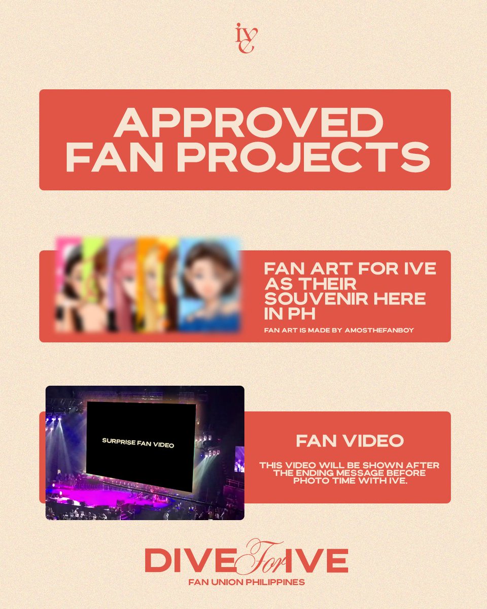 DiveForIVEPH's tweet photo. Hi PH DIVEs,  We are DIVE for IVE, a fan union of individual fans which plans to bring the best of PH to IVE's stay here.  

Kindly note our list of approved fan projects for #IVEinMNL2023! https://t.co/Mw7iH6D4N9