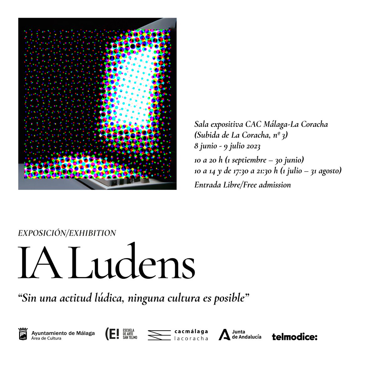 🚩Hoy inaugura la exposición "IA Ludens" de los alumnos de talla artística en madera de <a href="/EscuelaTelmo/">Escuela de Arte San Telmo</a> en CAC Málaga - La Coracha.

🕥 10:30h - CAC Málaga - La Coracha

📝Organiza el Ayuntamiento de Málaga  a través de <a href="/culturamalaga/">Área Cultura y Patrimonio Histórico de Málaga</a>