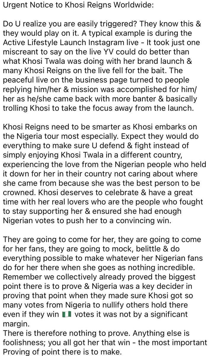 MamSwaziIsMyFav's tweet photo. Khosi Reigns &amp; Khosi lovers worldwide - Read this &amp; share. Don’t just Retweet, like or pass over - Read, digest, share &amp; ask others to Read &amp; Put Khosi first starting tomorrow- Block the Noise. Block KHOSI TWALA AFRICAN TOUR
ACTIVE LIFESTYLE TO THE WORLD
#KhosiTwala #BBTitans https://t.co/PXspR3IMom