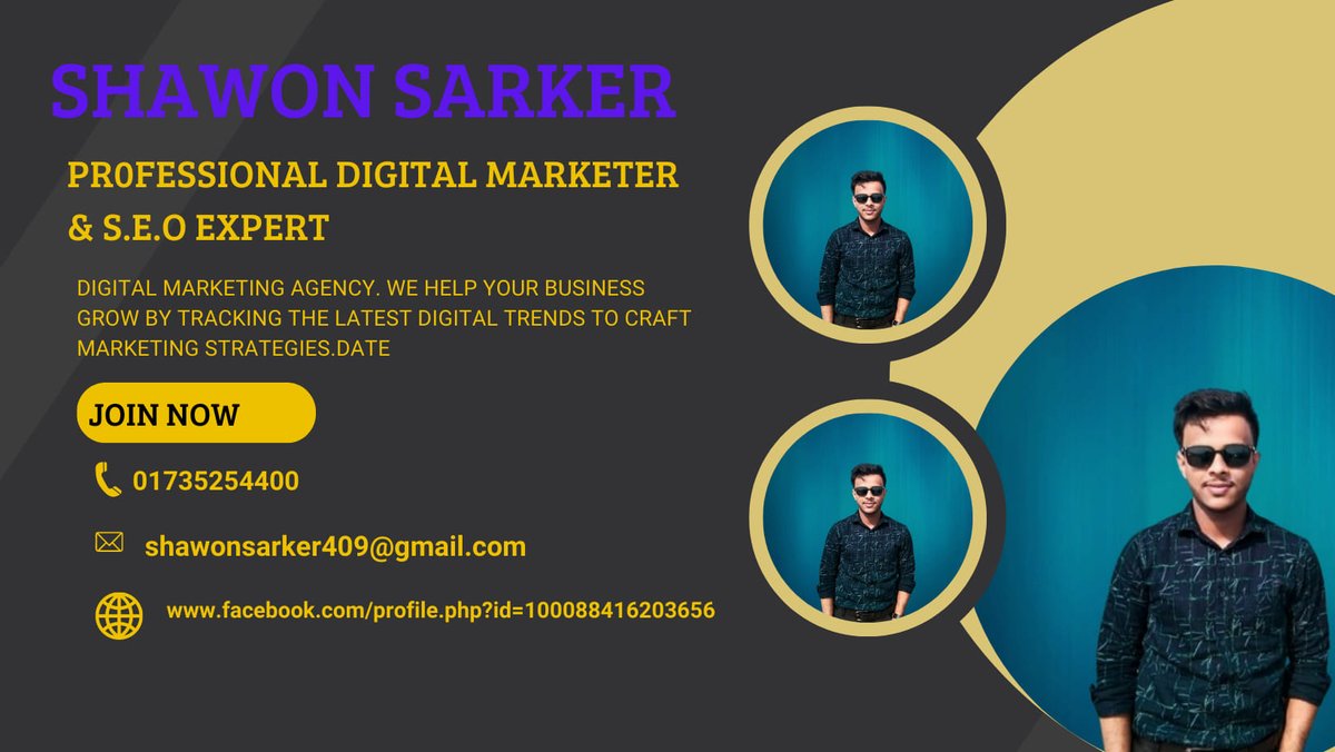 ShawonSarker247's tweet photo. Digital Marketer ,SEO Expert ,Social Media Marketer, On Page SEO-Of Page SEO,Vedio Editing .....Expert 🙂
Plz follow my page 🙏
https://t.co/k6dAko1Cch
#Frelancer #USA @ShawonSarker247 https://t.co/z26tJYXfWn