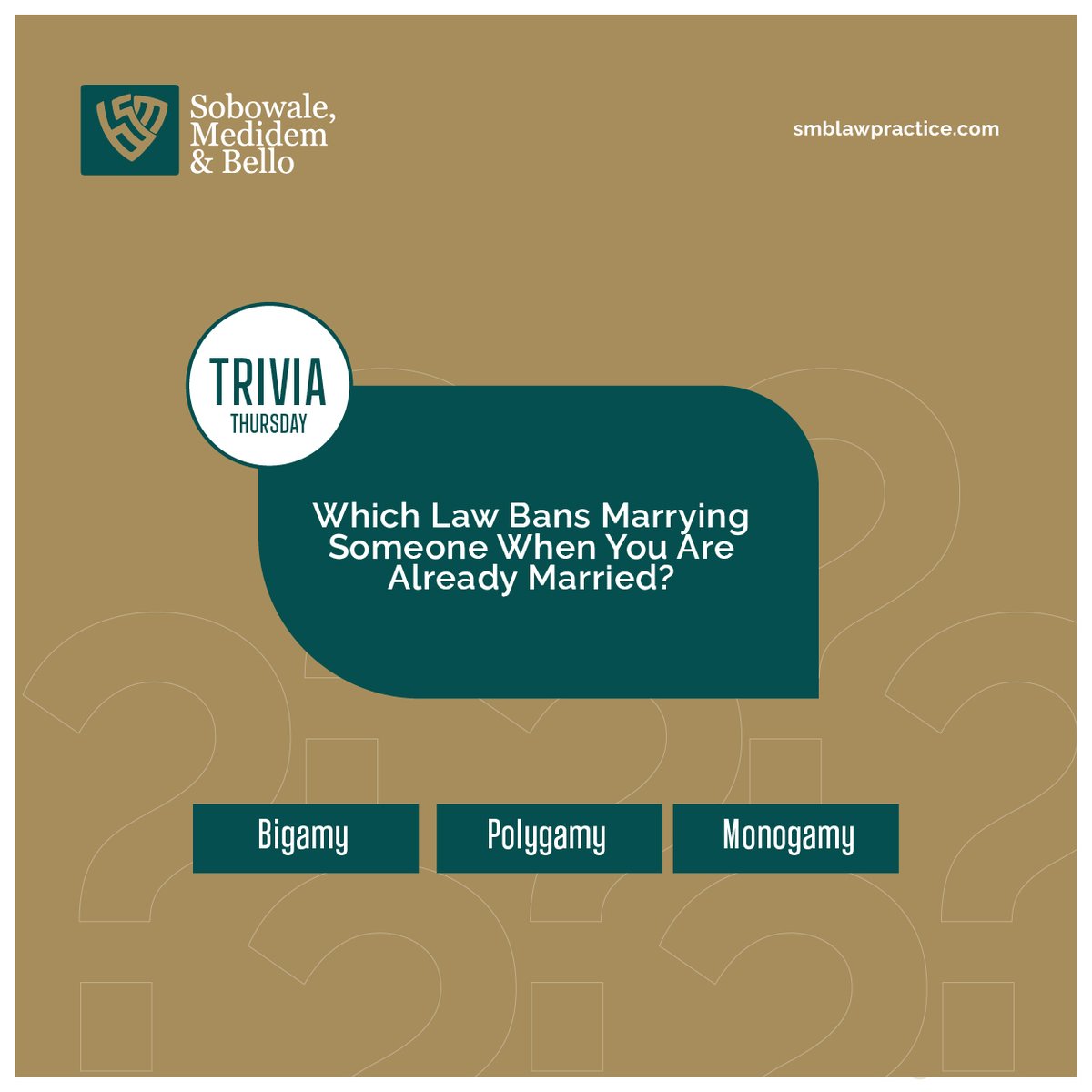 This one is pretty easy, how about you let us know in the comment section?🙂

#smblawpractice #trivia #thursdaytrivia #TriviaThursday