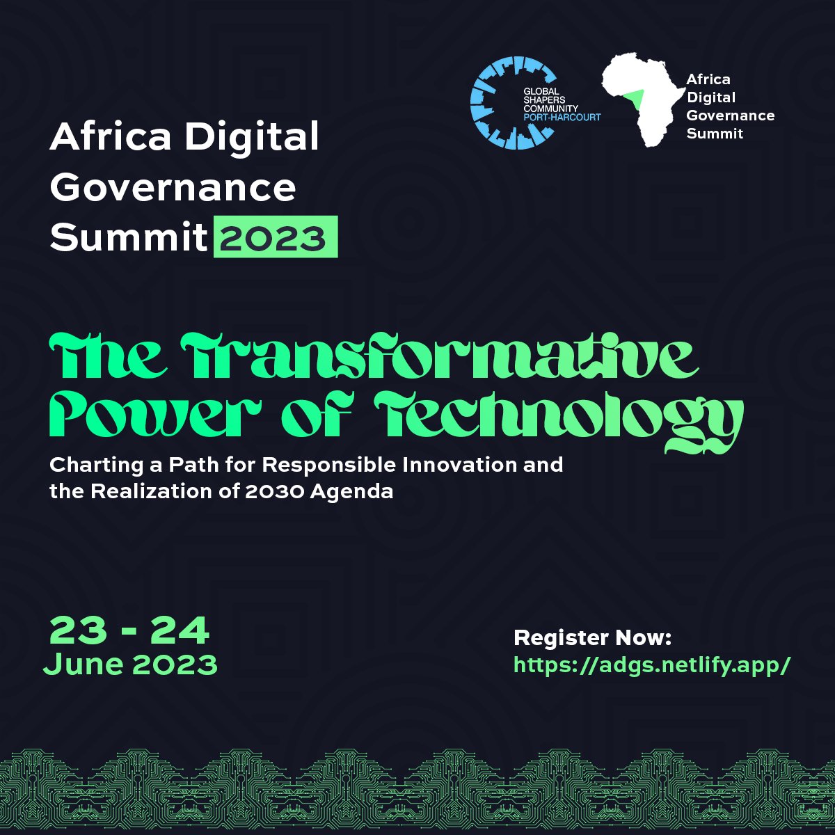 Join <a href="/phglobalshapers/">PortHarcourt Shapers</a> for the Africa Digital Governance Summit (ADGS) 2023 - a virtual program with the theme: "The Transformative Power of Technology: Charting a Path for Responsible Innovation and the Realization of the 2030 Agenda " 

June 23rd &amp; 24th 2023

#ADGS2023