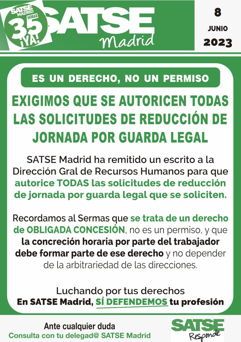 SATSE_Madrid's tweet photo. El gobierno de la Com. de Madrid ¿no era el defensor de la familia?
Pues están vulnerando el derecho a la reducción de jornada por guarda legal.
No les basta con maltratar a enfermeras, enfermeras especialistas y fisioterapeutas que también lo hace con sus familias. ¡Rectifiquen! https://t.co/6DkCxnKWew
