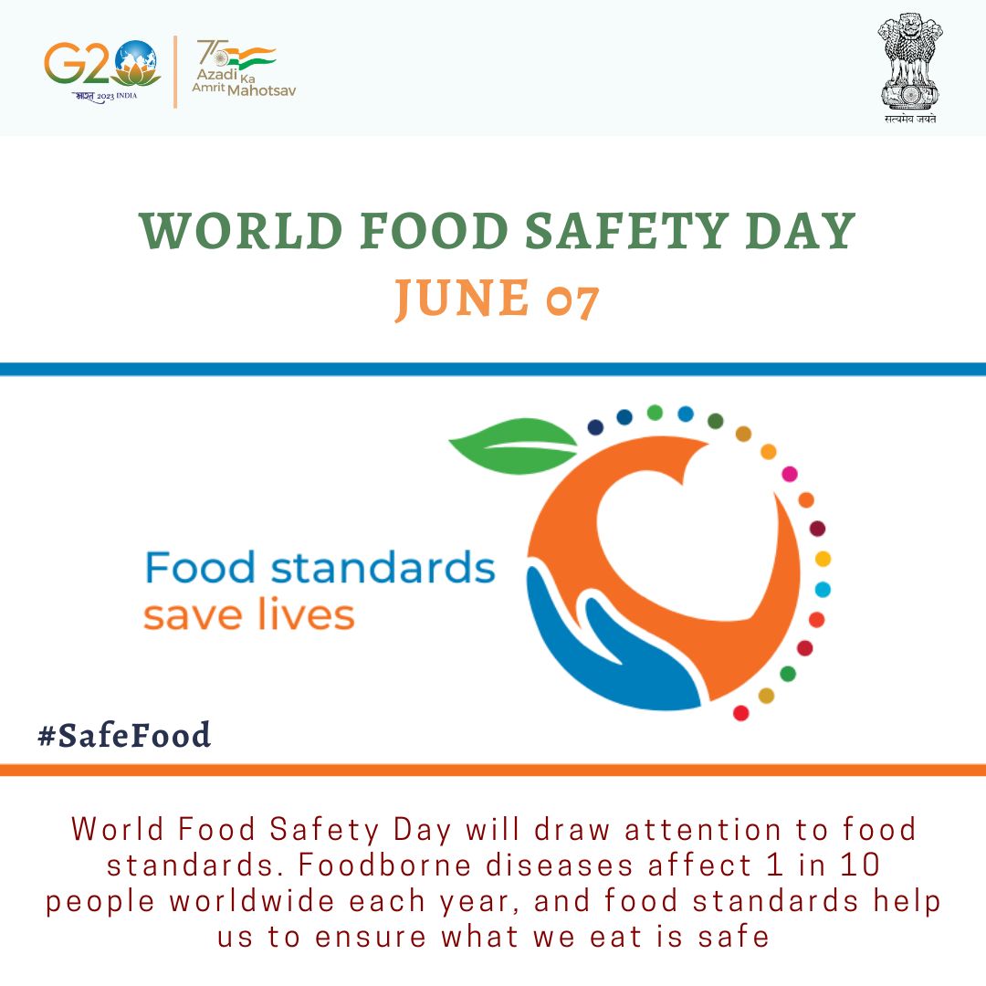 #WorldFoodSafetyDay
Foodborne diseases affect 1 in 10 people worldwide each year, and food standards help us to ensure what we eat is safe
#FoodSafety 
@diprjk 
@ddnewsSrinagar 
@PIBSrinagar 
@ddnews_jammu