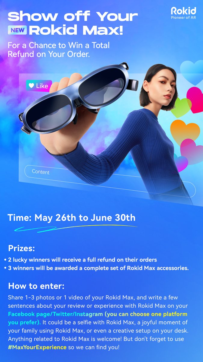 😍Attention Rokid users who have already received #RokidMax, don't miss out on this sharing event! We've been eagerly awaiting your photos and reviews of the Rokid Max! There's a chance to win a full refund! Get moving and join the fun! 💪 #MaxYourExperience