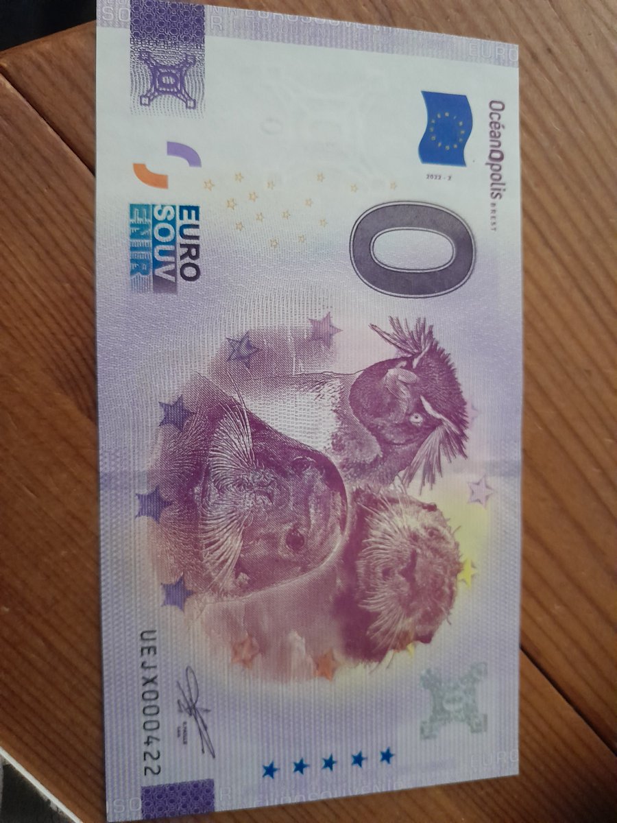 J'ai retrouvé dans mes affaires ce faux billet-souvenir de l'oceanopolis représentant, entre autres animaux, une loutre de mer