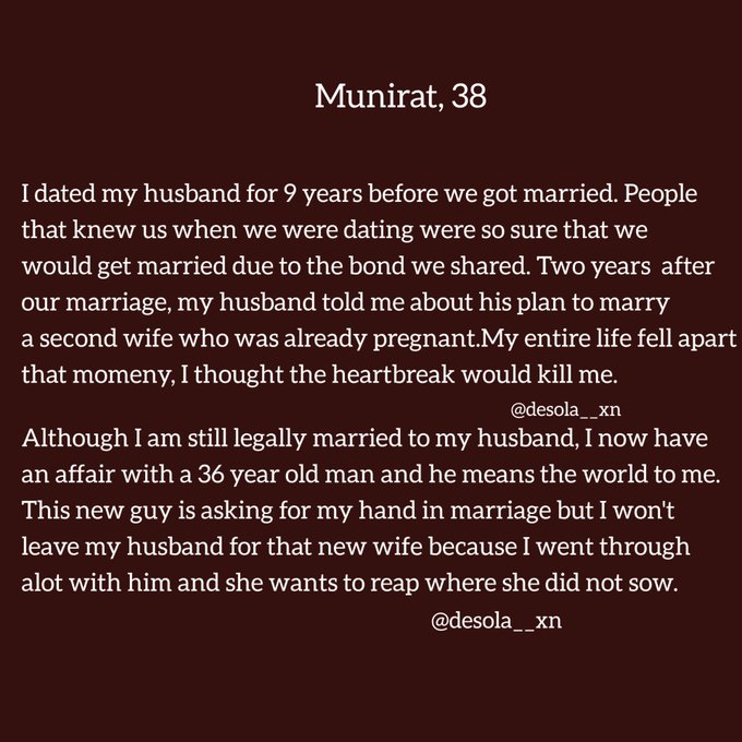 FyFUzi1XgAEPWZN?format=jpg&name=small Must Read: 9 Married Women Talk About Their Affairs Outside Marriage