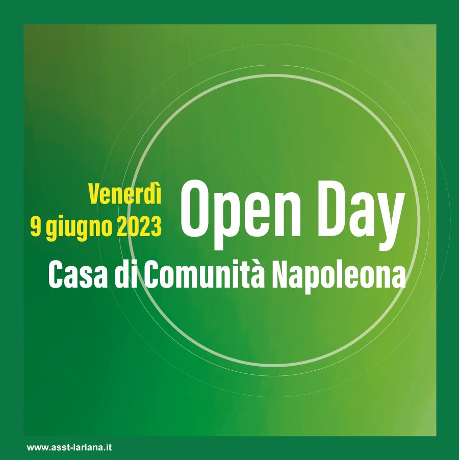 #openday #casadicomunità #9giugno 
• incontri aperti al pubblico con gli specialisti
• ambulatori per le vaccinazioni
• screening per l'Epatite C
• test della glicemia, misurazione della pressione arteriosa e saturimetria

PROGRAMMA: asst-lariana.it