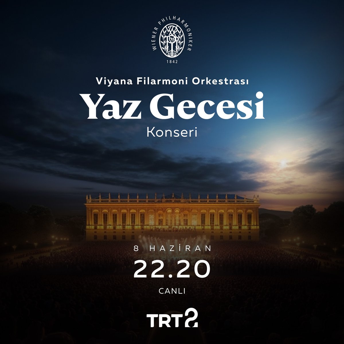 Schönbrunn Sarayı'nın bahçesinde gerçekleşecek olan "Viyana Filarmoni Orkestrası Yaz Gecesi Konseri", bu akşam 22.20'de canlı yayınla TRT 2'de. 🎼