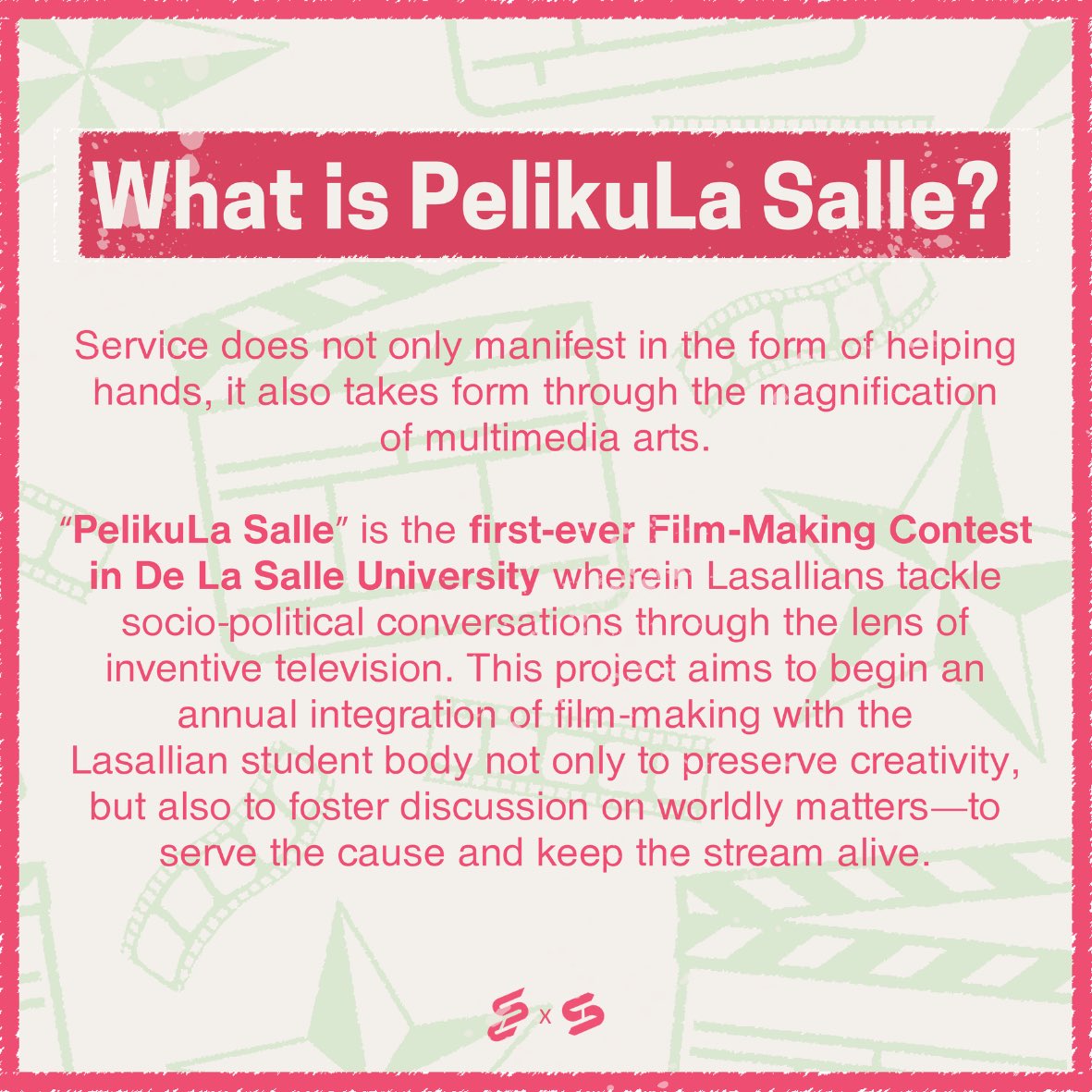 dlsushssc's tweet photo. Proudly presenting, PelikuLa Salle — the first ever film-making competition in De La Salle University.

Register through the link below:
🔗 https://t.co/LvT961I7TR

🖼️ Abbygail Borja
🖋️ Lizzette Inao https://t.co/FBhfQx8AOm