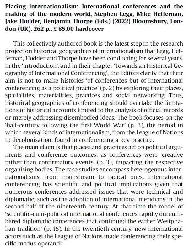 Stephenlegg (@stephenlegg11) on Twitter photo Delighted to see the first review out of <a href="/InterwarConf/">InterwarConf</a>'s "Placing Internationalism: International Conferences and the Making of the Modern World" š Federico Ferretti <a href="/JofHistGeog/">Journal of Historical Geography</a> <a href="/ahrcpress/">Arts and Humanities Research Council</a> <a href="/UoNGeography/">Nottingham Geography</a> <a href="/BloomsburyHist/">Bloomsbury History</a> <a href="/JessicaReinisch/">Jessica Reinisch</a> @davidbrydan
sciencedirect.com/science/articl⦠Delighted to see the first review out of <a href="/InterwarConf/">InterwarConf</a>'s "Placing Internationalism: International Conferences and the Making of the Modern World" š Federico Ferretti <a href="/JofHistGeog/">Journal of Historical Geography</a> <a href="/ahrcpress/">Arts and Humanities Research Council</a> <a href="/UoNGeography/">Nottingham Geography</a> <a href="/BloomsburyHist/">Bloomsbury History</a> <a href="/JessicaReinisch/">Jessica Reinisch</a> @davidbrydan
sciencedirect.com/science/articlā¦