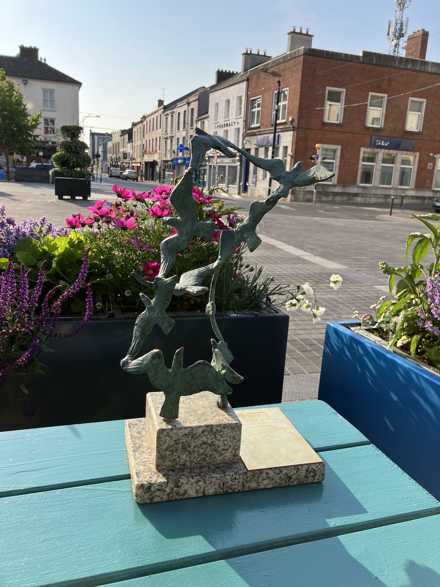 Taking this magnificent trophy around #Grattan Square #Dungarvan #Waterford this morning. It’s our One Week anniversary being awarded 
#Chamber of the year 🏆by ⁦@ChambersIreland⁩ at the Chamber Awards sponsored by ⁦@Zurich⁩ 
Can you tell we’re thrilled 😁🙌🏻