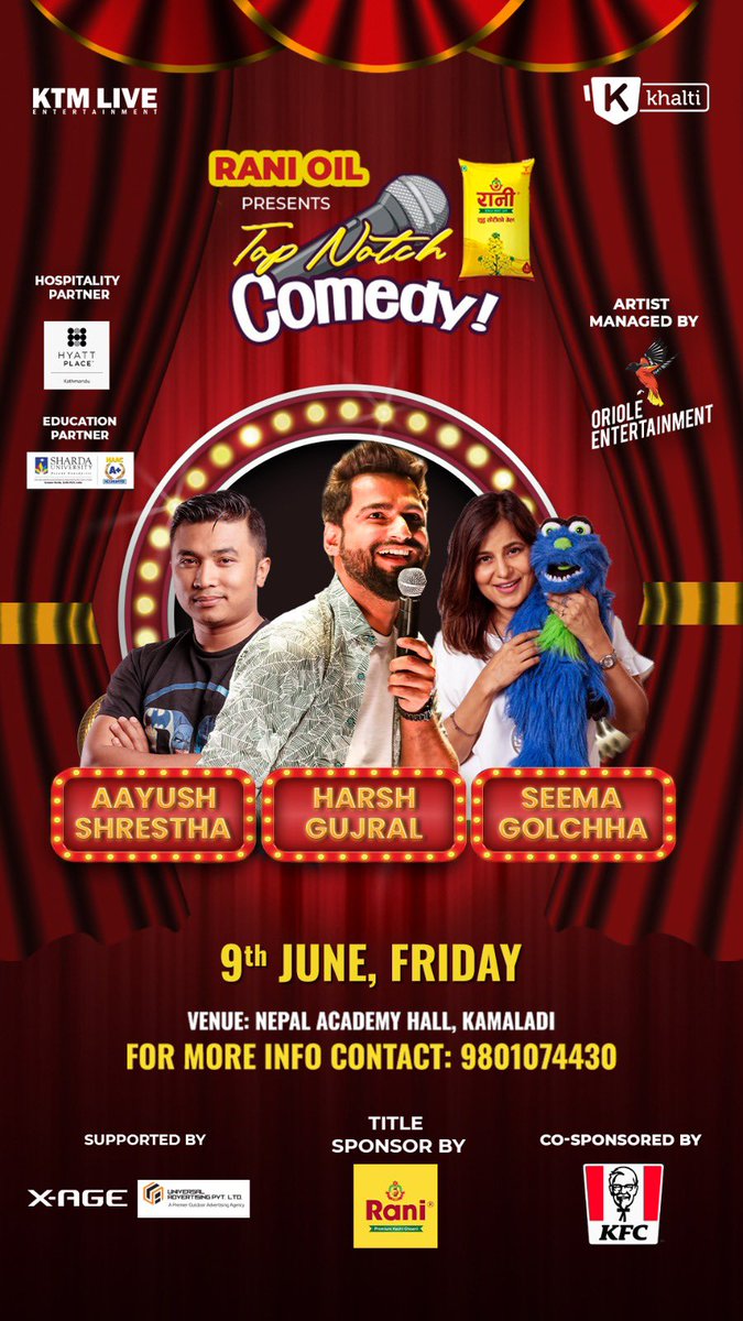 entrepunner's tweet photo. Kathmandu, it’s show time!! I’m performing with Harsh Gujral  and @aayush_who at Nepal Academy hall tomorrow Friday 9th June 
Don’t miss this opportunity.
For ticks - 
https://t.co/rRqF0quFx7

#standupcomedy #ventriloquism https://t.co/flcZ0hWQEB