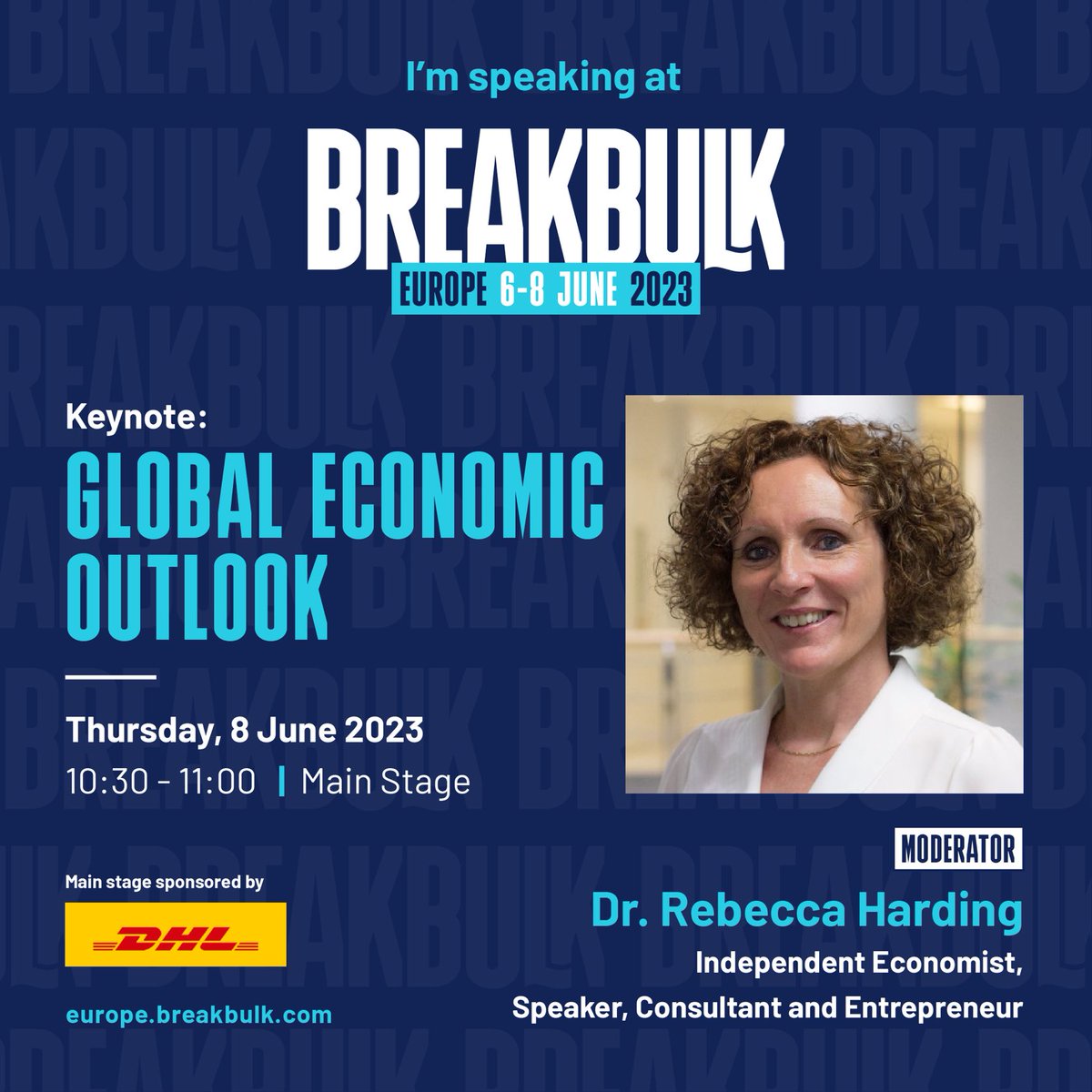 RebeccaAHarding's tweet photo. Excited to be presenting my view on the global economy at the #breakbulk2023 event in Rotterdam today! @Speaker_Bureau https://t.co/uXdVxYN1Ep