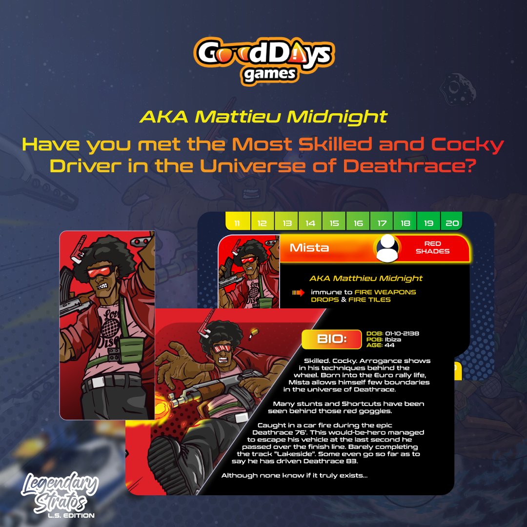 GooddaysGames's tweet photo. Meet the legend in the world of Deathrace - Mista. 😍
He is the only driver ever escaping a car fire on the track. 🤗
🌐 𝐊𝐧𝐨𝐰 𝐦𝐨𝐫𝐞 𝐃𝐞𝐭𝐚𝐢𝐥𝐬:
https://t.co/mNGBieRRuR
#games #boardgames #videogames #cardgames #gamescenery https://t.co/nR4FNbhzJw