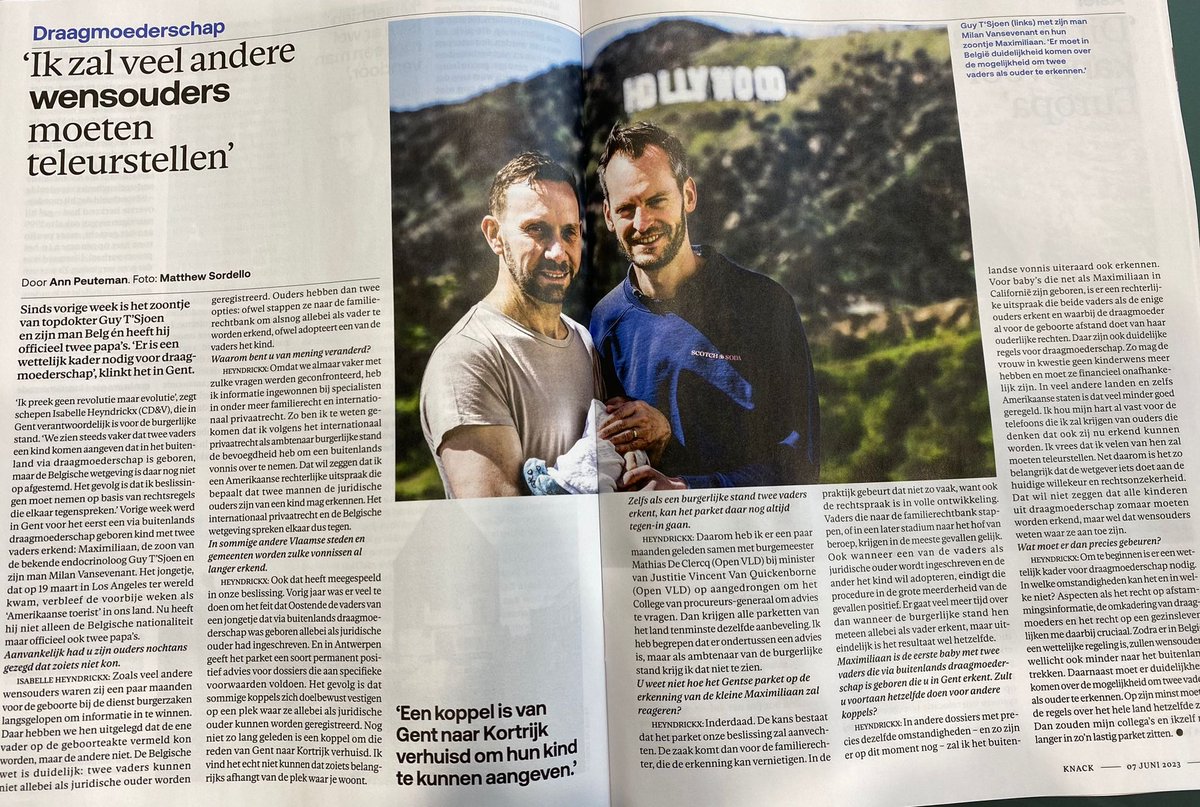 In <a href="/Knack/">Knack</a> roep ik op tot een kader rond draagmoederschap. We zien steeds vaker wensouders die een kind aangeven dat in het buitenland via draagmoederschap is geboren. 

Als ambtenaar burgerlijke stand moet ik zo beslissingen nemen op basis van elkaar tegensprekende rechtsregels.