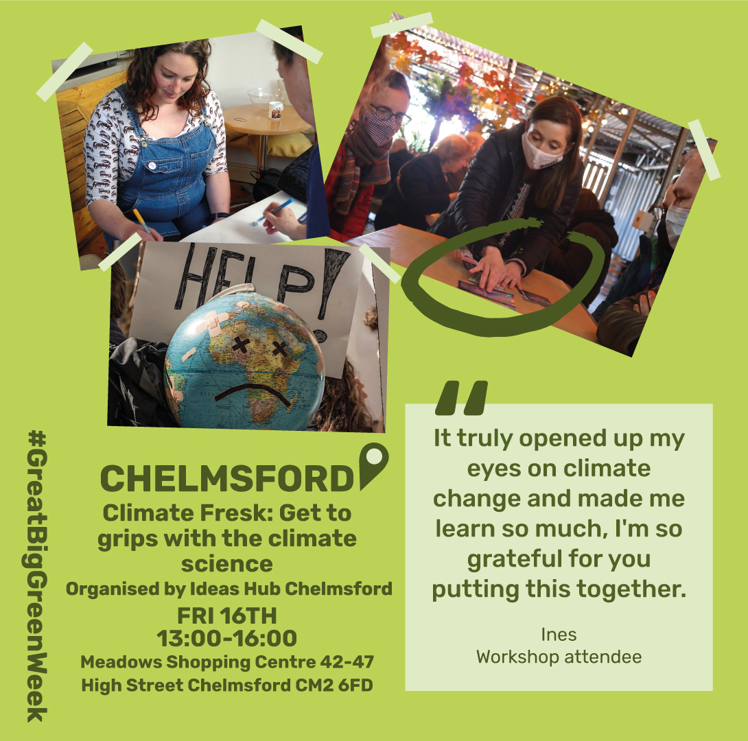 As part of exhibition Earth 23, we’re partnering with The Art Place to host a creative and interactive climate science workshop.

Turn understanding climate science into a game with Climate Fresk.
Thanks to hosts @IdeasHubChelms
Book👇
buff.ly/3CegDR4
#GreatBigGreenWeek