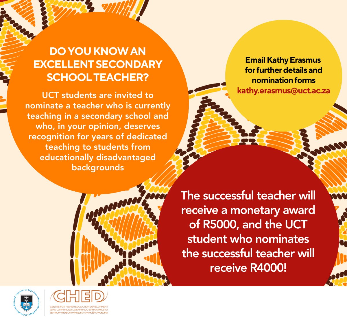 UCTCareers's tweet photo. Do you know of an excellent secondary school teacher? UCT students are invited to nominate a teacher who is currently teaching in a secondary school for the Stella Clarke Teachers' Award! Find out how to nominate them here - https://t.co/6LIxH76tiN https://t.co/HnLyJbIGGi