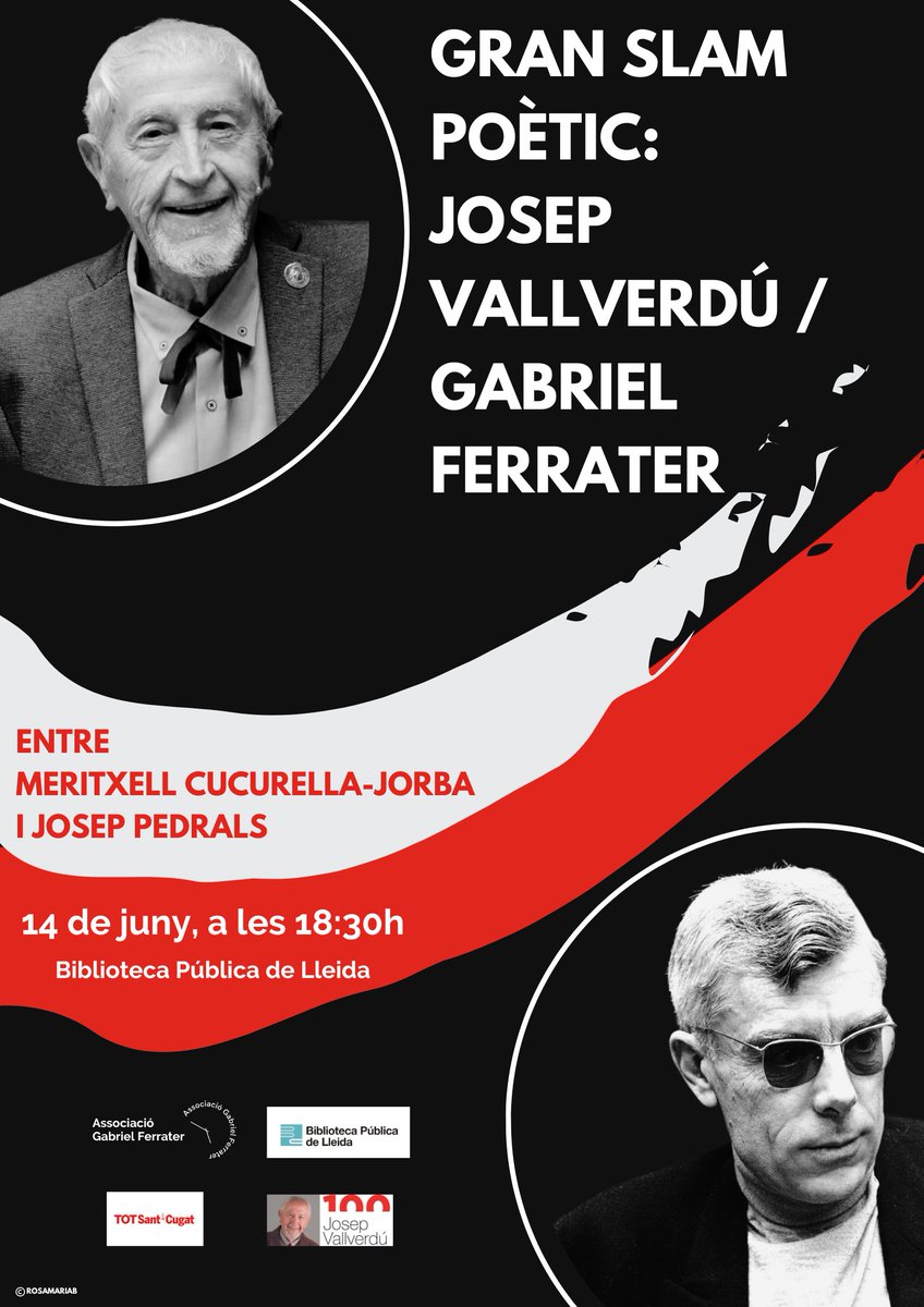 📆Dc. 14/06
⏰18.30 h.
🏣Sala d’actes

“Gran slam poètic: Josep Vallverdú / Gabriel Ferrater”. A cura de Josep Pedrals i Meritxell Cucurella-Jorba.

Activitat en el marc de l’Any Josep Vallverdú.