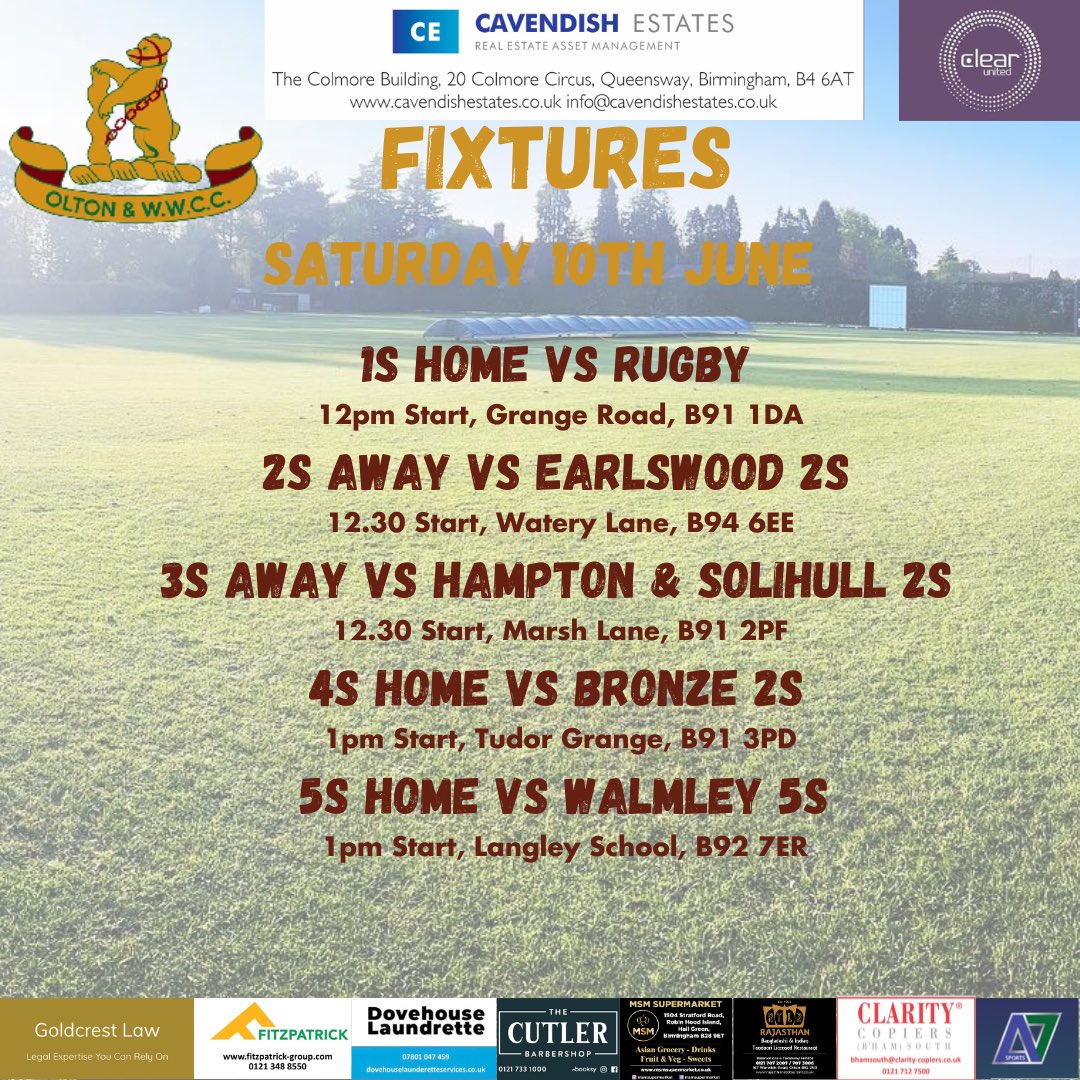 oltonwwcricket's tweet image. Fixtures Saturday 10th June 

#owwcc #fixtures #wccl #cricket