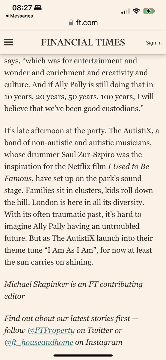 Thank you @skapinkermichael for mentioning Saul & @theautistix  #IAmAsIAm #IUsedToBeFamous @Netflix film in your article @yourallypally 150th birthday celebration in @financialtimeslive @ft_houseandhome @autism #autismawareness #musicianswithautism #valuingpeople #inclusion