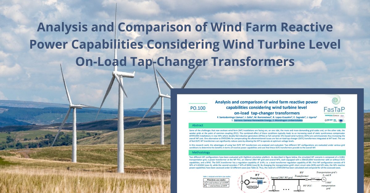 FastapEU's tweet photo. 📢@FastapEU publishes research on #WindFarm Reactive Power Capabilities

🙋‍♂️A paper that explores the benefits of integrating fast on-load tap-changer (OLTC) transformers at the wind turbine level by @SiemensGamesa &amp; @MUnibertsitatea💨🔄🔛

👉https://t.co/3Di3TjFt5h https://t.co/rkoFM2XlOl
