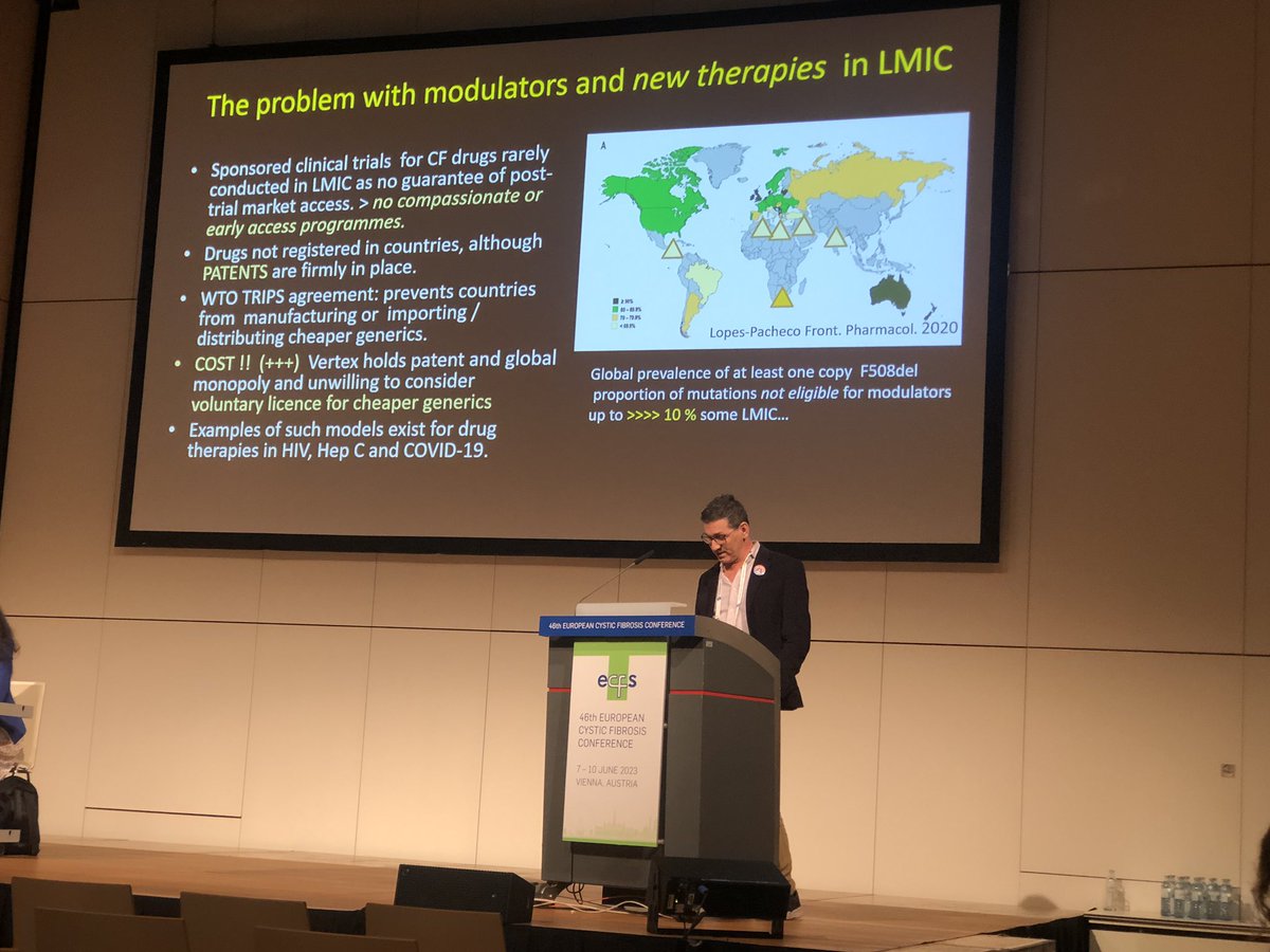 Dr Marco Zampoli, from #SouthAfrica CF advocate &amp; VSU supporter, presenting at the European CF Conference today, outlining the unacceptable disparity in access to #Trikafta #Kaftrio around the world. #RightToBreathe