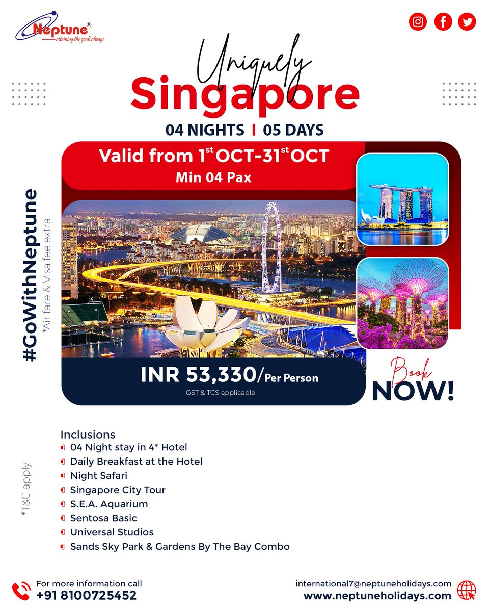gowithneptune's tweet photo. Make a small family holiday plan for Singapore! #GoWIthNeptune Check out the excellent inclusions and the fantastic price! #Neptune #Singapore #SummerHoliday #singaporecity #Sentosa #UniversalStudios https://t.co/SOKylAuaUH