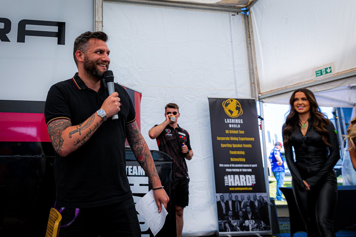 stuartporro's tweet photo. The waffling was strong this weekend 🎤

Great fun talking with the Team HARD line up about Thruxton, splinters and forgetting to do the Q bit of Q&amp;A. 

#BTCC https://t.co/ggV9MUsg5z