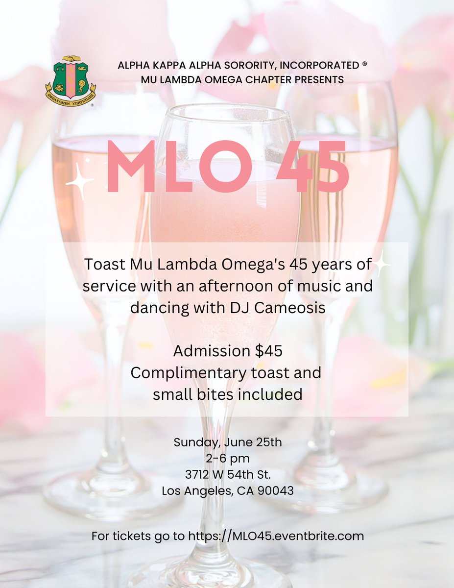 MLOAKA's tweet photo. Don't miss it! Come help Mu Lamba Omega chapter celebrate 45 years of service to our community! https://t.co/P9hQPp8EdF
#MLO45 #Chapterversary #MLOAKA https://t.co/0fheumGZEh