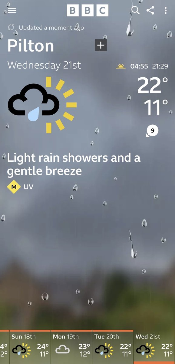 The first day of Glastonbury is now showing on the BBC Weather app.

I don't like it.

#Glastonbury #TooSoon