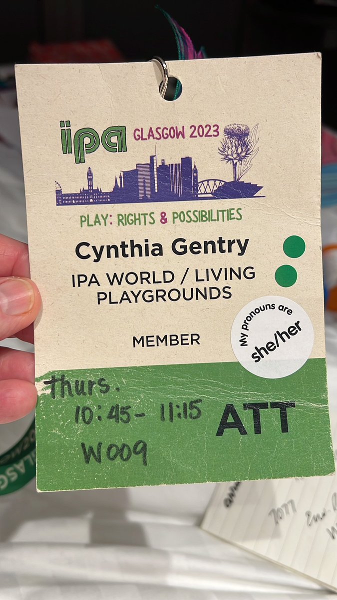 #IPAGlasgow2023 Something happened to my brain yesterday so TODAY (Thurs) I present Biophilia and the Living Playground in W009. Thank you Jen and friends for your encouragement!!❤️