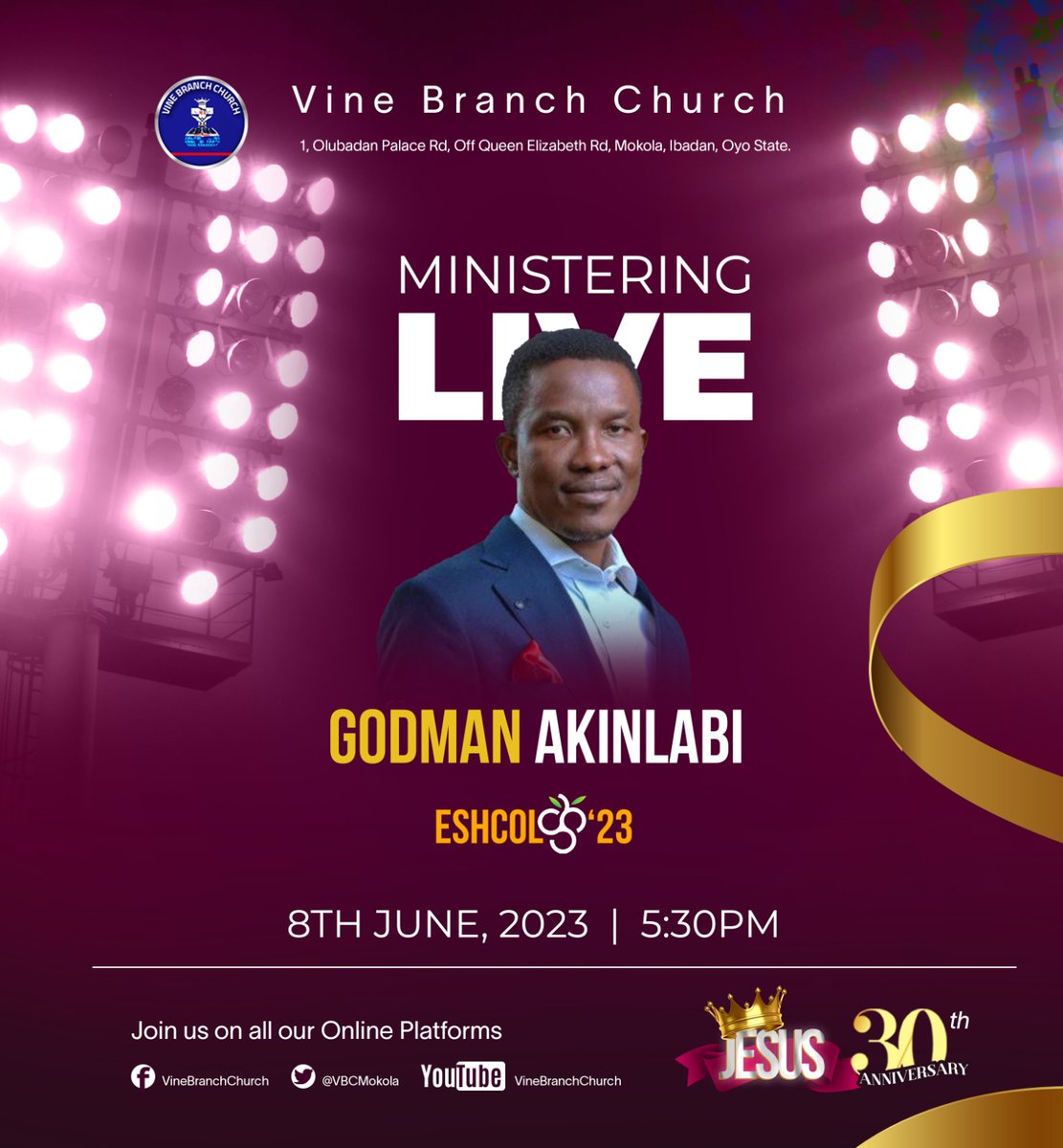 VBCmokola's tweet image. Day 5 of ESHCOL23 is here!

We are super excited! Come and experience JESUS!

Join us as we receive the ministry of Pastor Godman Akinlabi. A visionary leader and a gifted teacher of the Word!

Time: 5:30pm

#Day5
#ESHCOL23
#JESUS
#VineBranchChurch
@PGeeman