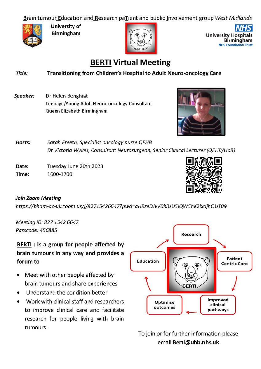 Colin Watts (@profcwatts) on Twitter photo 🗓️ 20 June at 16:00 to 17:00 - BERTI virtual meeting - Dr Helen Benghiat, QEHB, will speak on 'Transitioning from Children's Hospital to Adult Neuro-oncology Care'. <a href="/UHBNeurosurgery/">UHB Neurosurgery</a> <a href="/IcgsUob/">Cancer and Genomic Sciences</a> <a href="/uhbtrust/">University Hospitals Birmingham</a> 🗓️ 20 June at 16:00 to 17:00 - BERTI virtual meeting - Dr Helen Benghiat, QEHB, will speak on 'Transitioning from Children's Hospital to Adult Neuro-oncology Care'. <a href="/UHBNeurosurgery/">UHB Neurosurgery</a> <a href="/IcgsUob/">Cancer and Genomic Sciences</a> <a href="/uhbtrust/">University Hospitals Birmingham</a>
