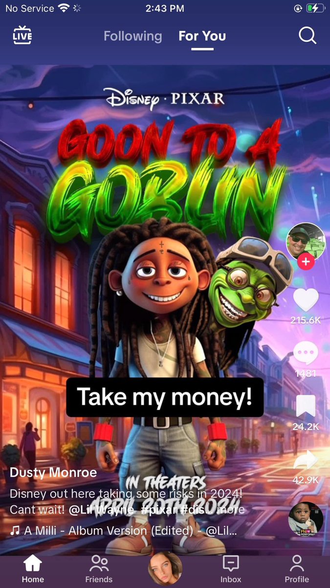 If @Disney @DisneyStudios @DisneyAnimation @Pixar made this happen, this movie would break the box office ticket sale record first day! Lol 

@LilTunechi ‼️‼️