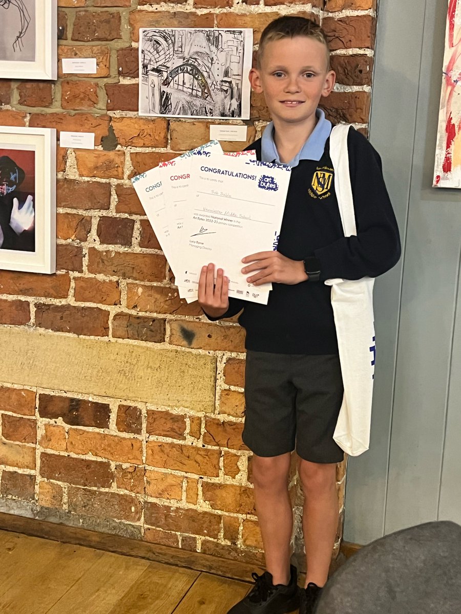 NewminsterMid's tweet photo. Seb at the @biscuit_factory yesterday for the Art Bytes Celebration Event. He won the school, regional and national primary @ArtBytes_ competition! We are so proud of you Seb! @Artsmarkaward https://t.co/rK6YZXCrdu
