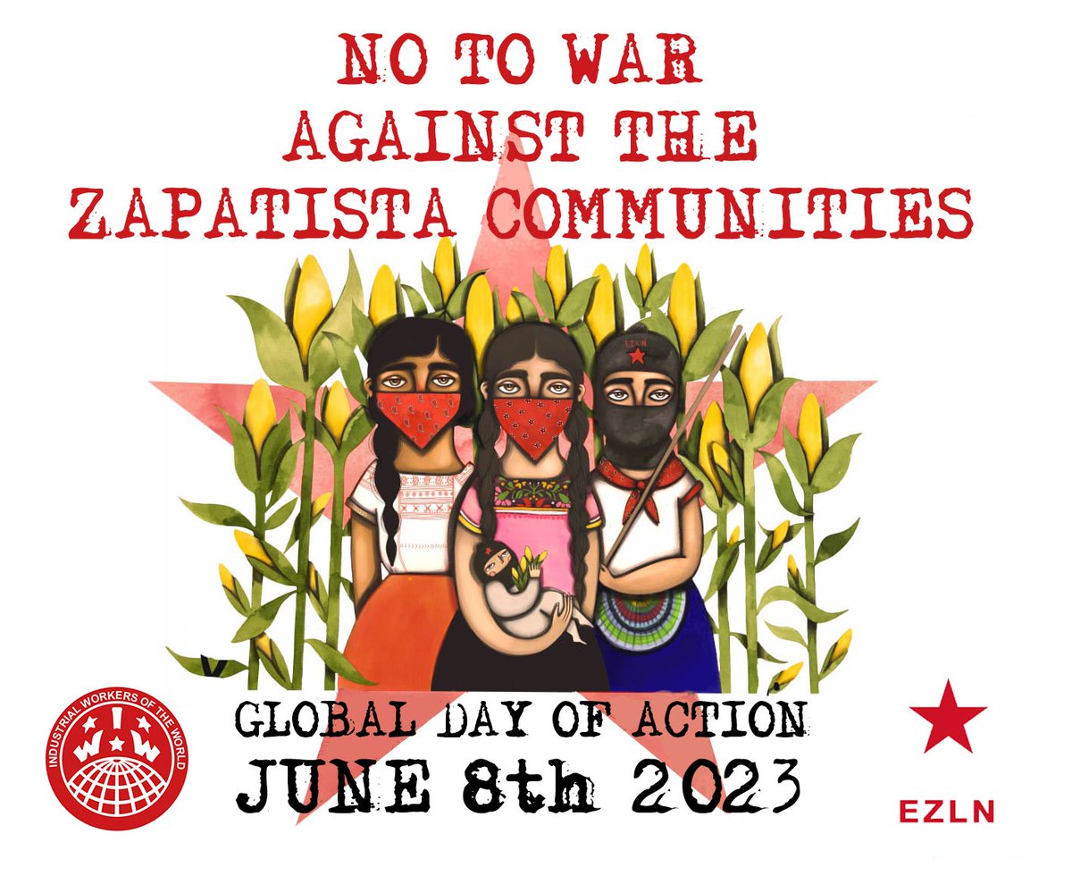 Derry Solidarity action with Zapatistas as part of the global day of action will take place today at Free Derry Wall, Bogside, Derry, Thursday 8th June at 7.30pm #YaBasta
#EZLN
#ConLasZapatistas
#AltoALaGuerraContraLosPueblosZapatistas 
#sinostocananxrespondemostodxs
#iww