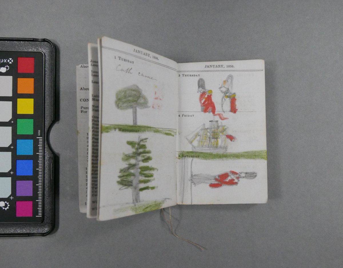 theUL's tweet photo. These beautiful miniature pocket diaries belonging to Charles Darwin’s wife Emma give a glimpse into daily life in the Darwin household between 1824 &amp; 1896. They have recently been in the Conservation studio for conservation work &amp; rehousing #CulConservation #DarwinArchive https://t.co/0njSmzJzui