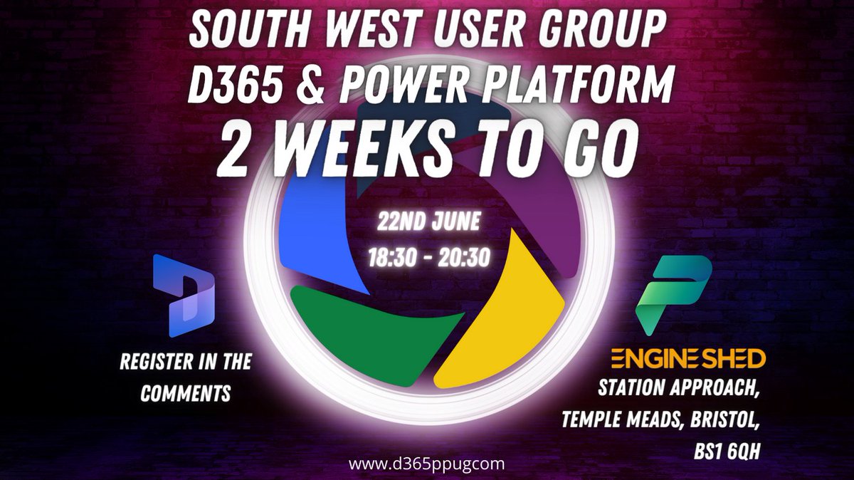 What are you doing on 22nd June? Come on down and join us at the Engine Shed (right next to Bristol Temple Meads station) and join us for fun, learning, and of course pizza and drinks.
Register here: meetup.com/d365ppug/event…

#dynamics365 #powerplatform #d365ug #d365ppug #msdyn365