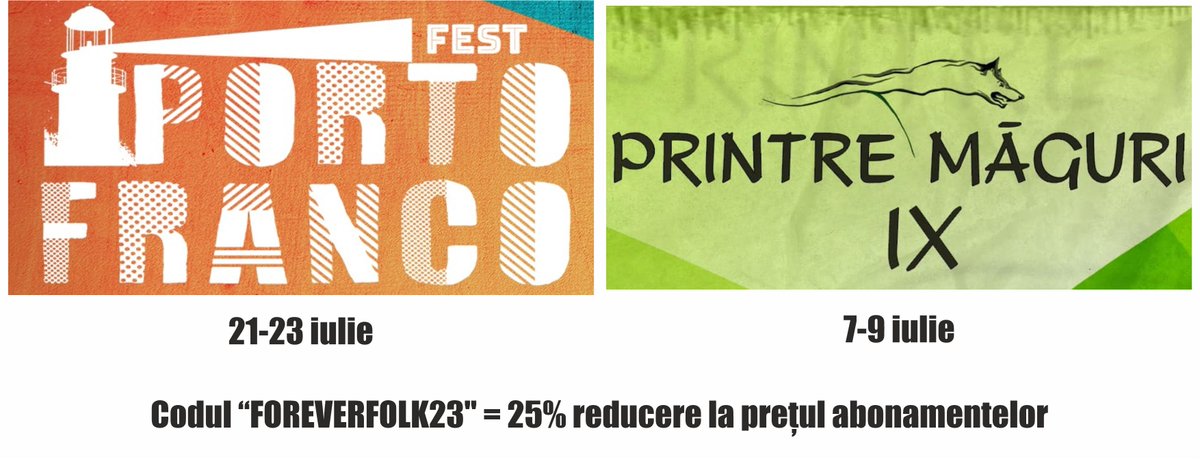 ForeverFolk's tweet photo. Dacă nu aveți planuri de vacanță în iulie, venim în ajutorul vostru: 25% reducere la prețul abonamentelor la două festivaluri: Porto Franco și Printre Măguri  https://t.co/fGIeV3O5Cy https://t.co/1JC1gF8mHn