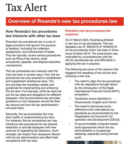 On 31 March 2023, Rwanda published a new tax procedures law. This amendment was motivated by inconsistencies with the old tax procedures law and difficulties in applying it in practice. Learn more about the tax procedures law below. ow.ly/6pls50OHwO5
#PwCRwanda