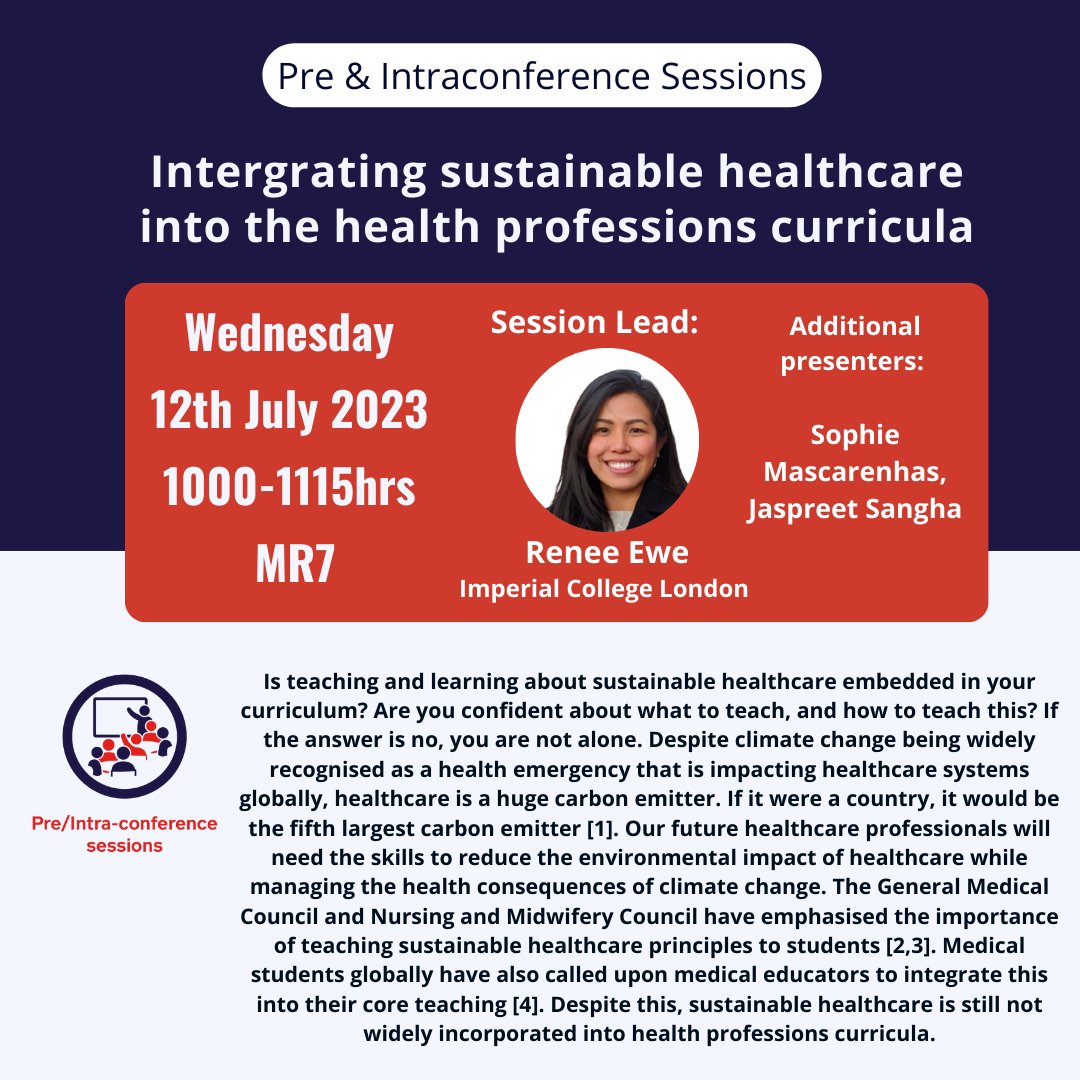 #ASME2023 Pre &amp; Intraconference Sessions! 

Intergrating sustainable healthcare into the health professions curricula✏️

Check out more information here: 
asme.org.uk/events/asm2023…

@ReneeEwe #MedEd #MedTwitter
