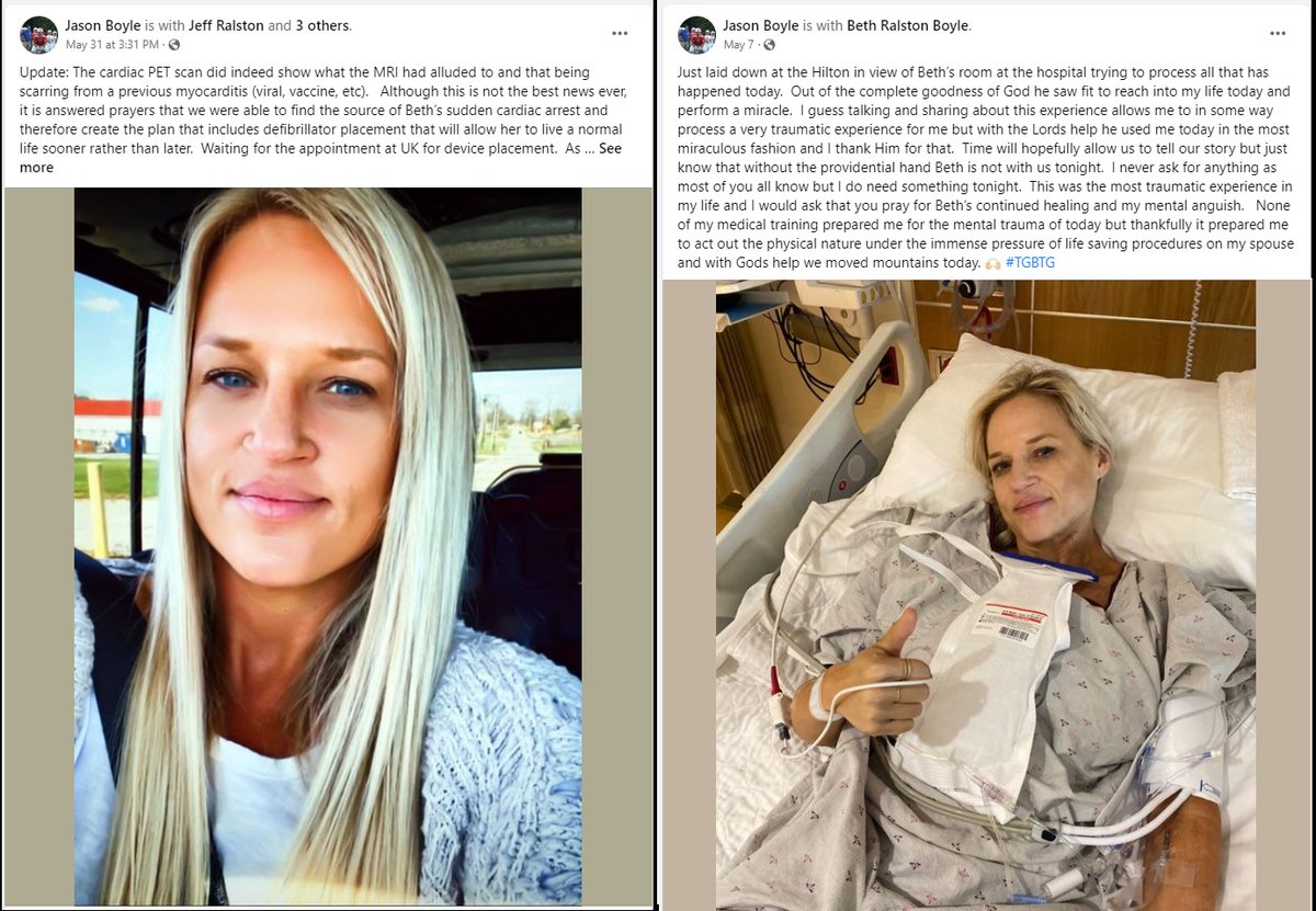 Hustonville, KY - Beth Ralston Boyle had sudden cardiac arrest on May 7, 2023

CPR & defibrillator saved her.

Cardiac PET showed scarring from myocarditis

If she was in Canada, she'd be dead.

COVID-19 vaxxed Canadians also can't get Cardiac PET!

#DiedSuddenly #cdnpoli #ableg