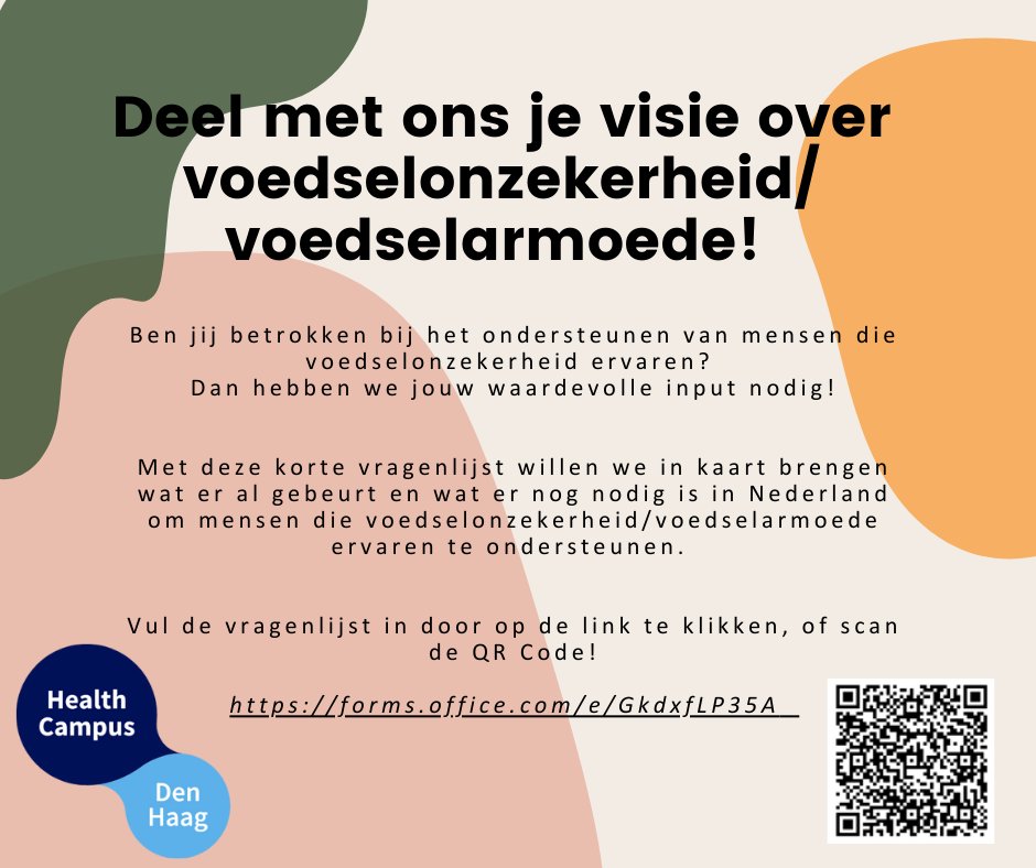 Ben jij betrokken bij het ondersteunen van mensen die voedselonzekerheid ervaren? Vul dan deze vragenlijst in, alvast bedankt!  forms.office.com/e/GkdxfLP35A