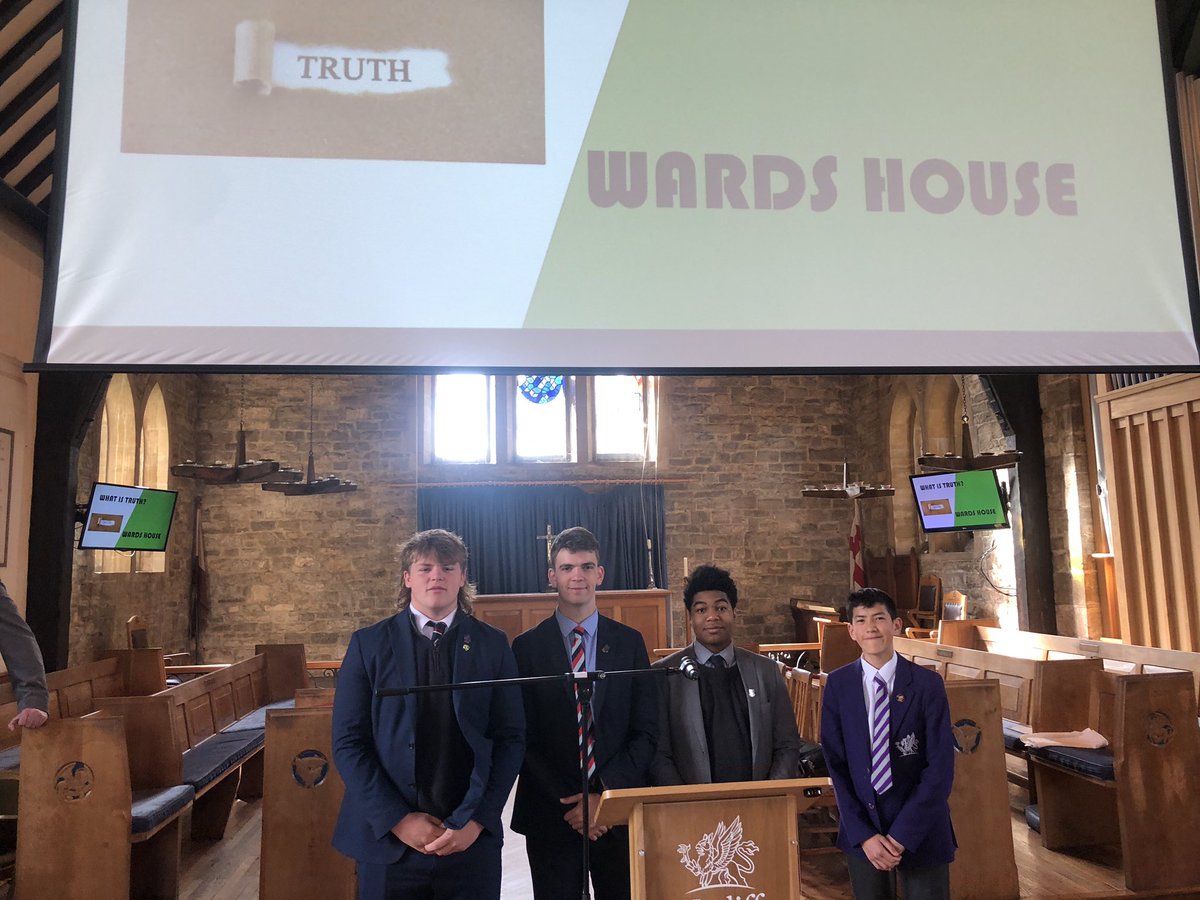 WardsHouseWC's tweet photo. An enormous thank you and well done to Billy, Jonty, Rhynell and Conrad who led this morning’s chapel service on the theme of ‘What is Truth?’ An extra round of applause to Conrad who played the school out with Elton John’s ‘I’m Still Standing’. #alwaysgoingforwards 🟢🟡🟢🟡 https://t.co/Ek64kT3U5n