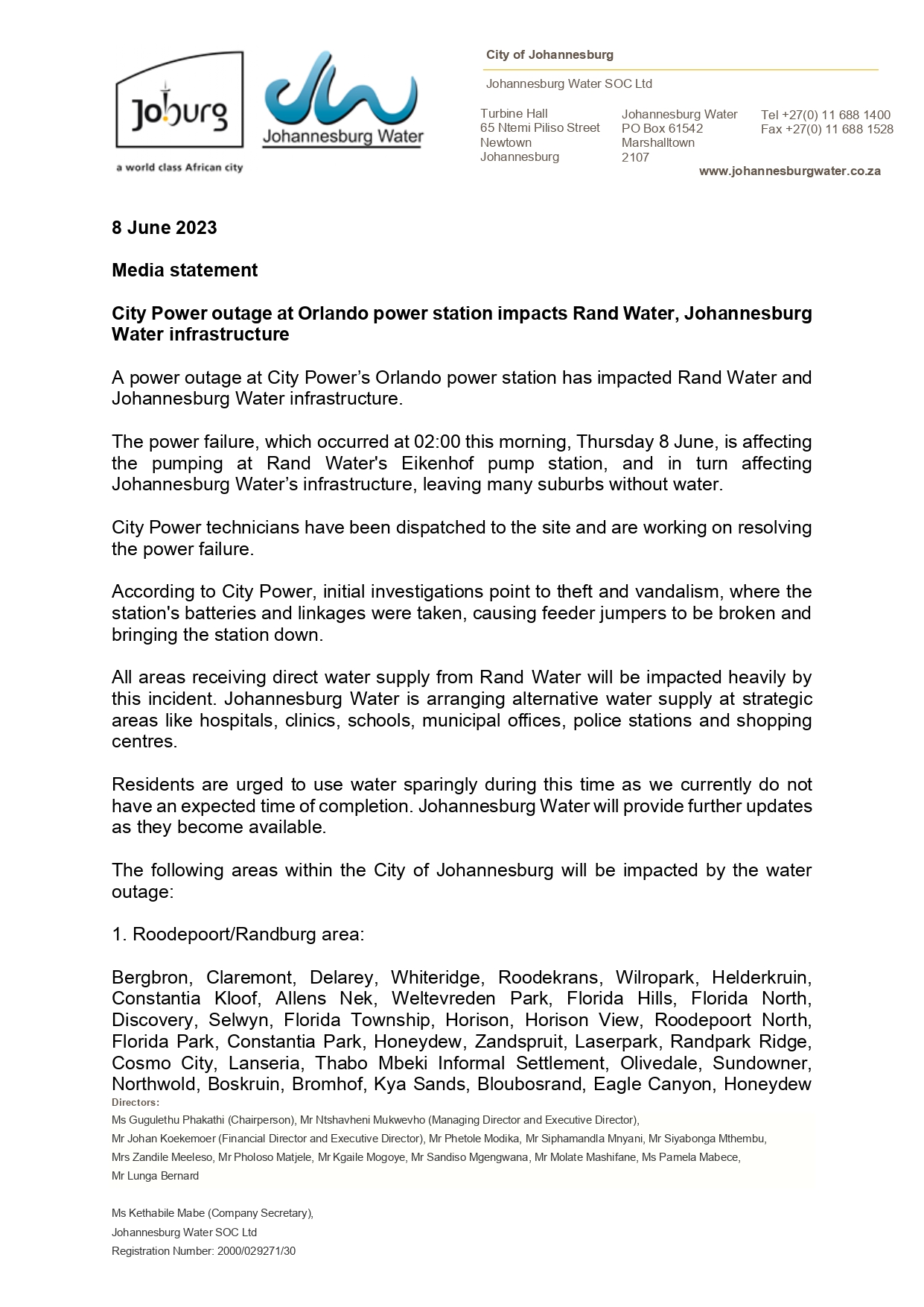 Johannesburg Water on Twitter "JWCustomerNotice Emergency shutdown
