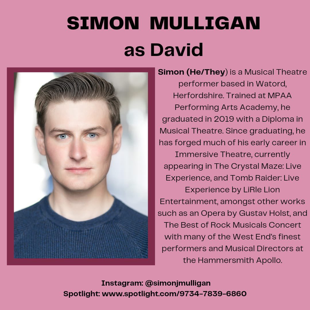 Introducing the wonderful <a href="/SimonJamesM/">Simon Mulligan</a> as David! Simon is a musical theatre performer with a background in immersive theatre. He’s a brilliant actor and we can’t wait to see him bring some menace to <a href="/TheHopeTheatre/">The Hope Theatre</a> in July!
