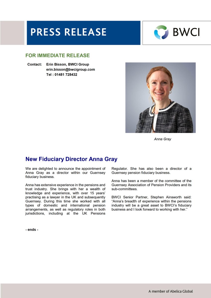 Anna Gray joins BWCI as a Director in the Fiduciary Team - Welcome Anna